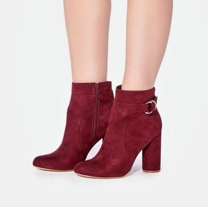 Burgundy Block Heeled Booties